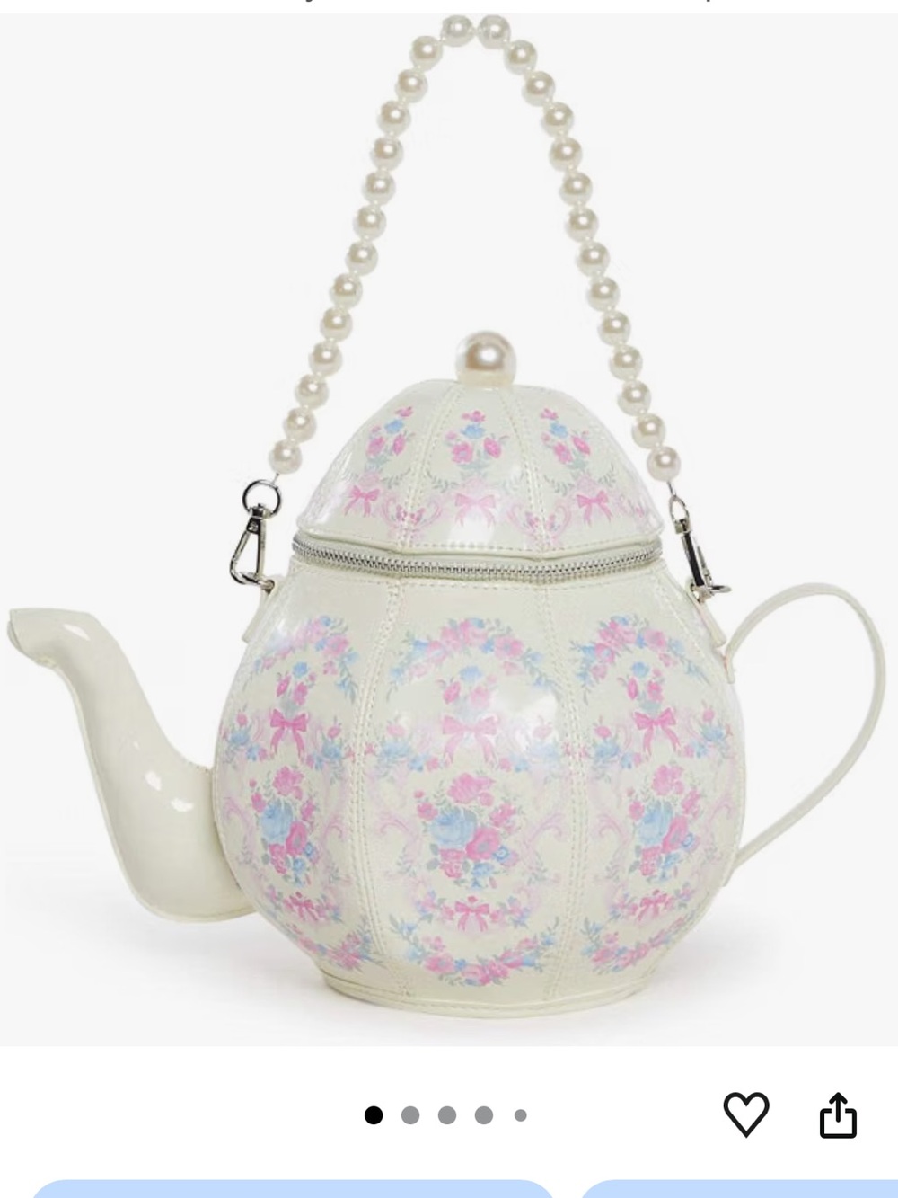 Tea Cup Purse Handbag Bag Clutch Teacup Pearl Strap Satchel NWT White Floral